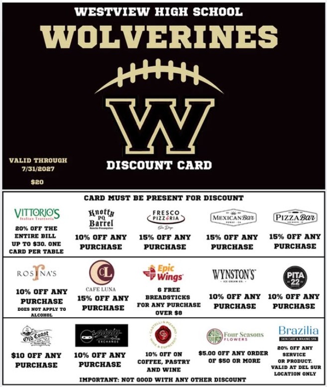 2026 Westview Football Discount Card